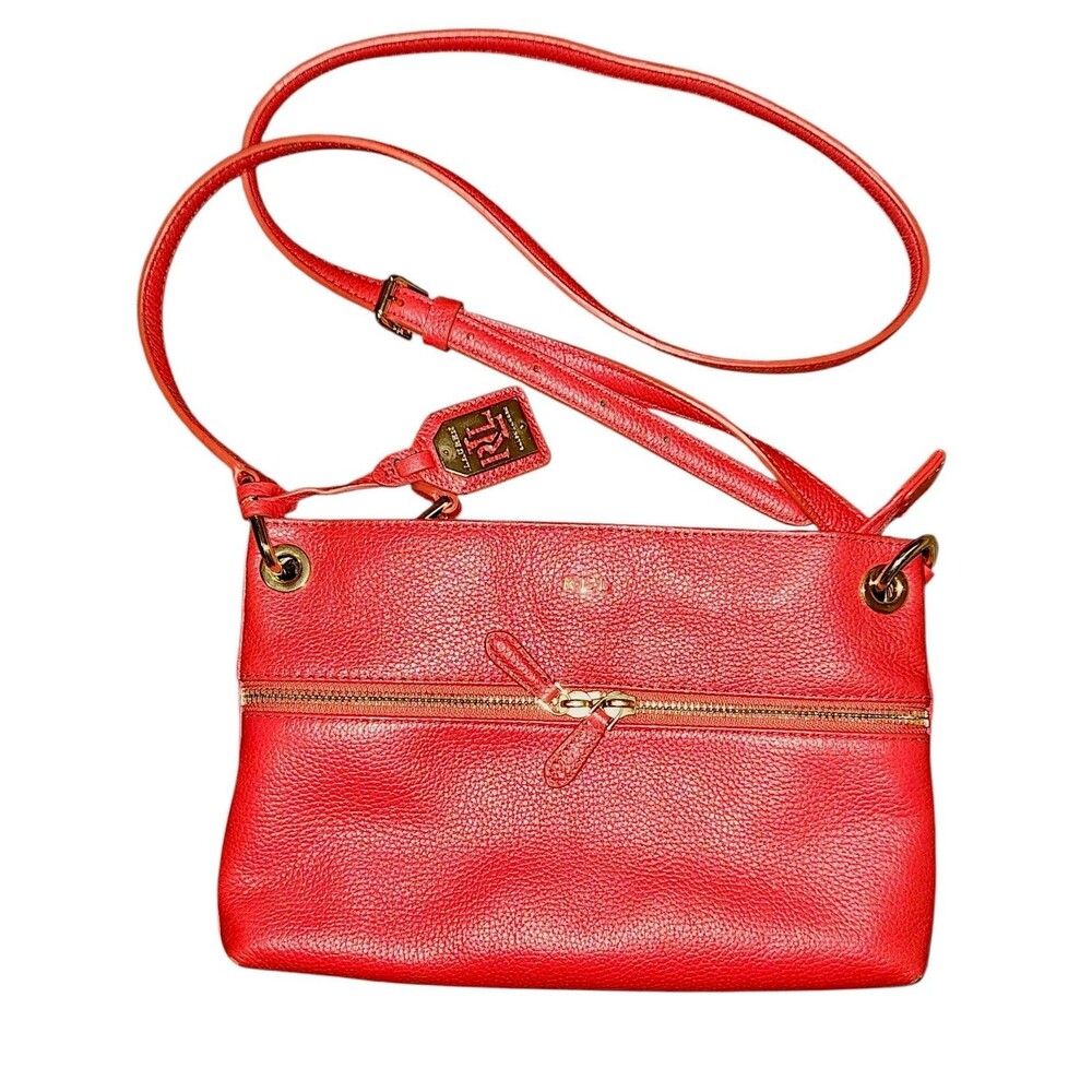 Ralph Lauren RLL Newbury RED Double Zip Front Crossbody Shoulder Medallion Bag